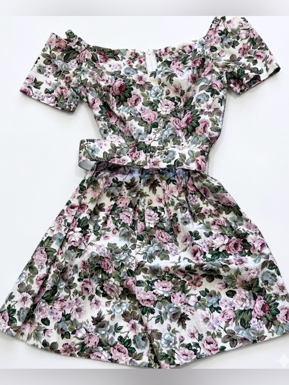 Vtg 90s Rampage Floral Romper Belted Off-Shoulder Playsuit Made In USA Size 3